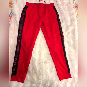 Armani Exchange Men's Red & Black Logo Joggers Drawstring Zipper Pockets Medium
